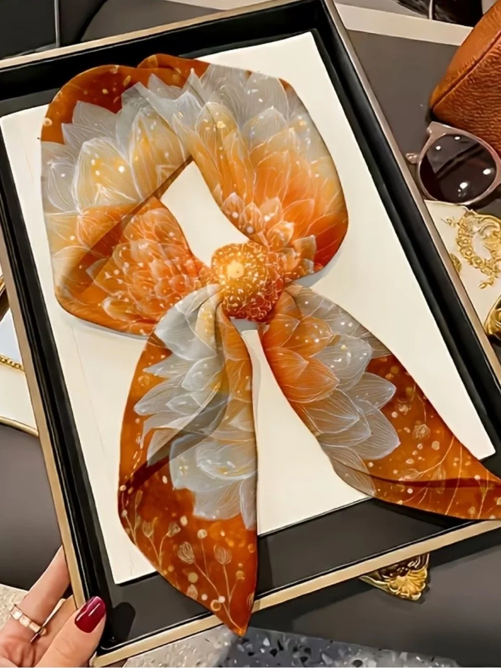 Elegant Floral Neck Scarf - Orange Creamsicle
